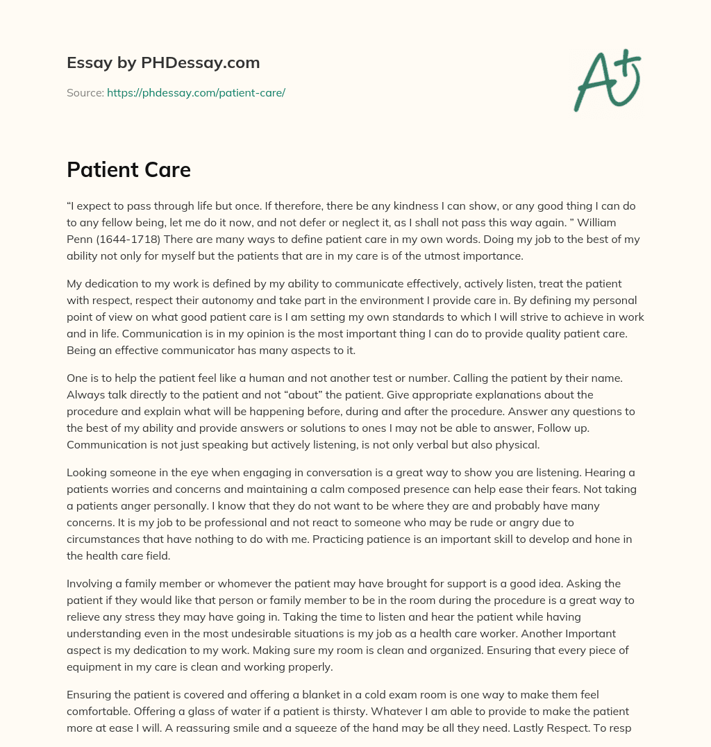 Patient Care essay
