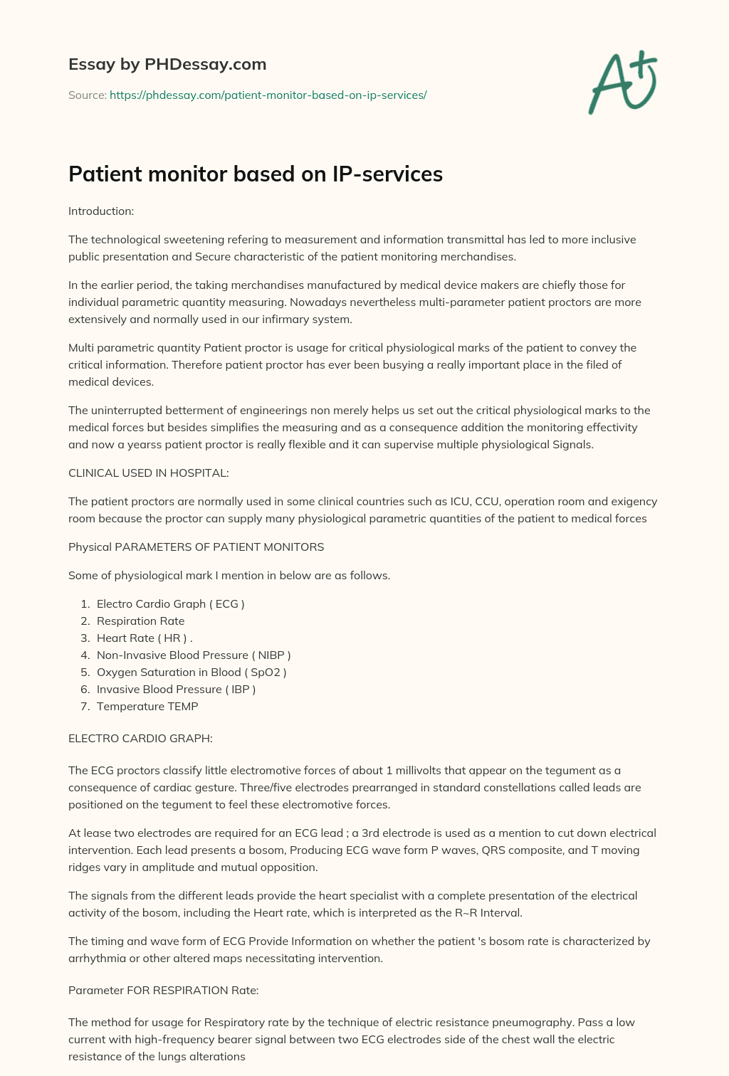 Patient monitor based on IP-services essay