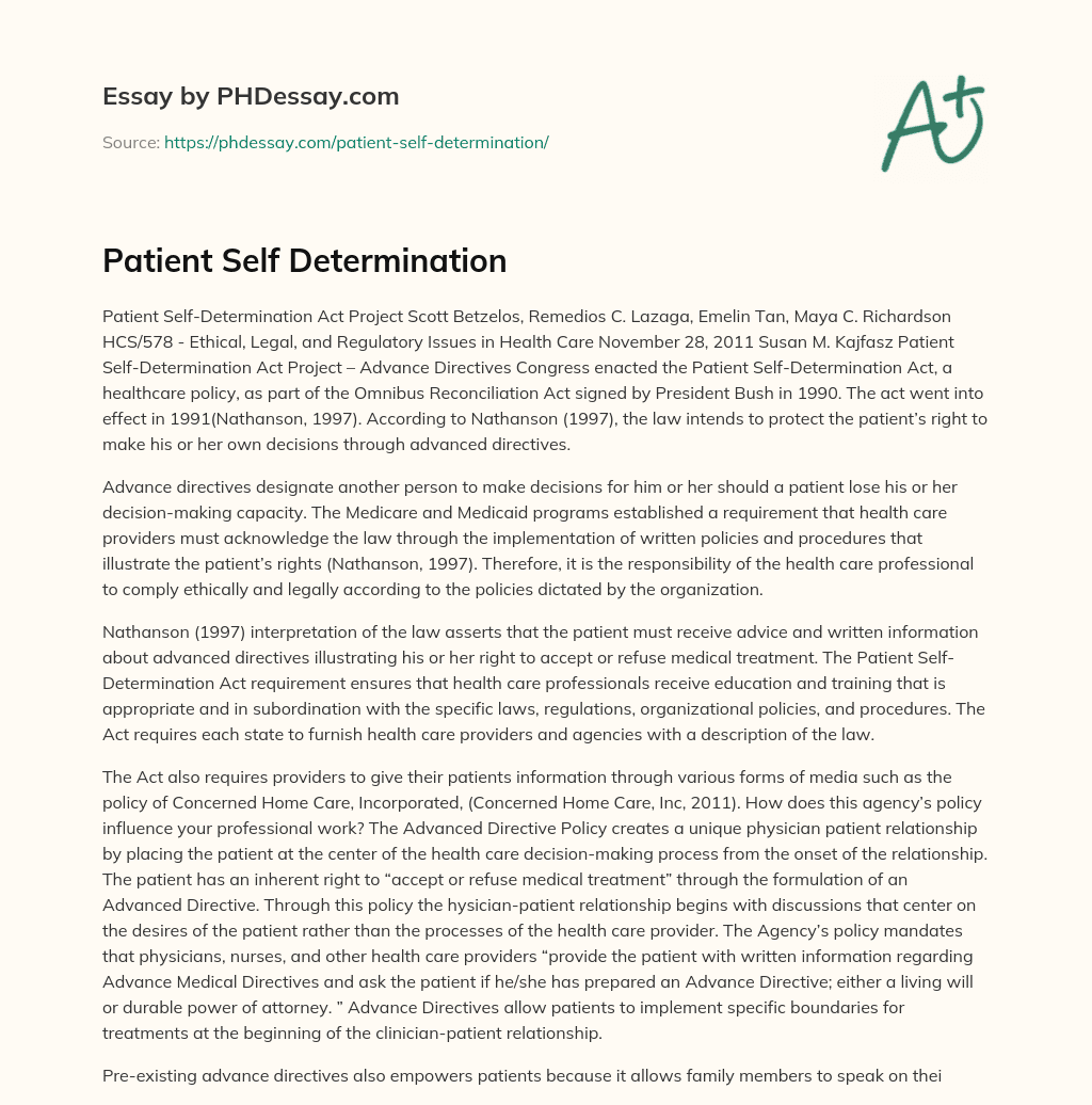 Patient Self Determination essay