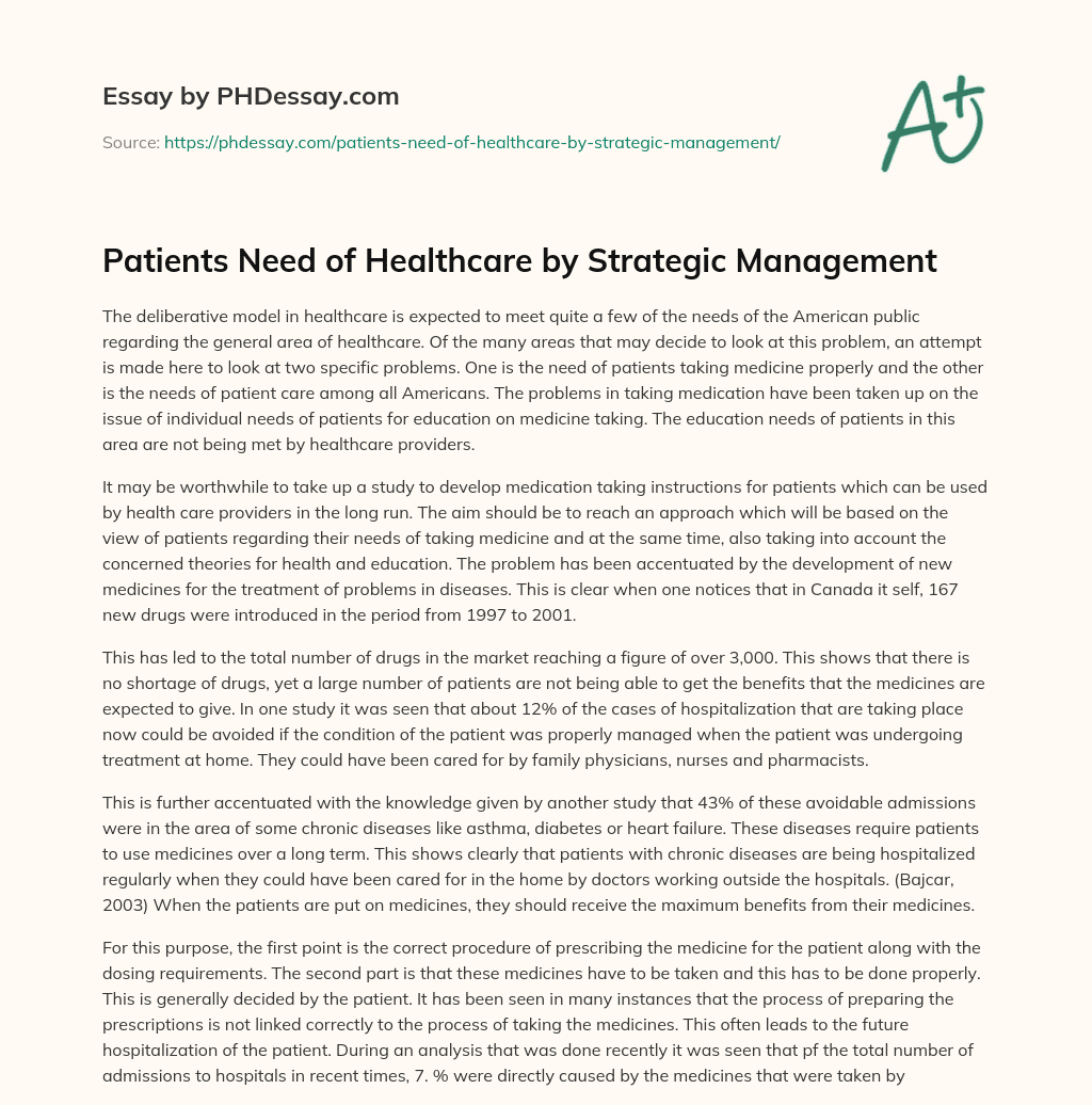 Patients Need of Healthcare by Strategic Management essay