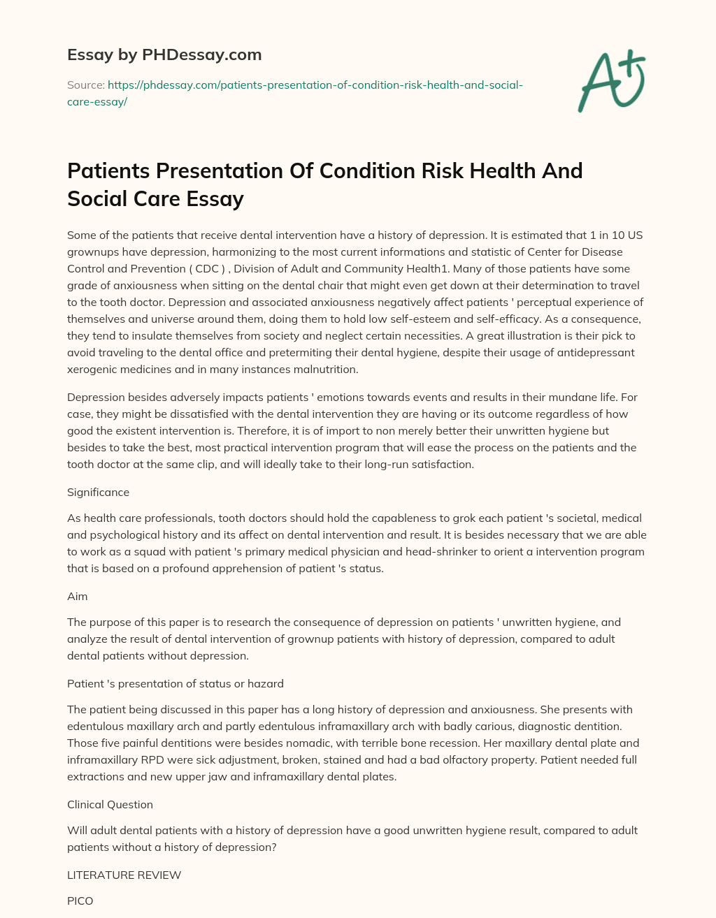 Patients Presentation Of Condition Risk Health And Social Care Essay essay