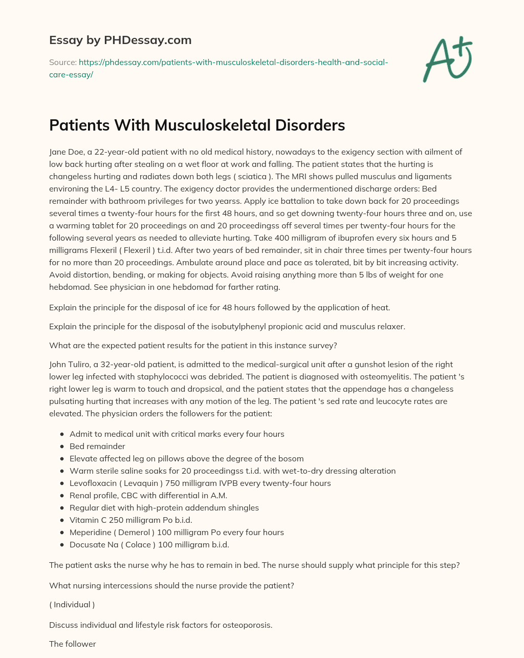 Patients With Musculoskeletal Disorders essay