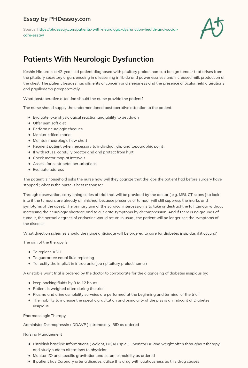 Patients With Neurologic Dysfunction essay