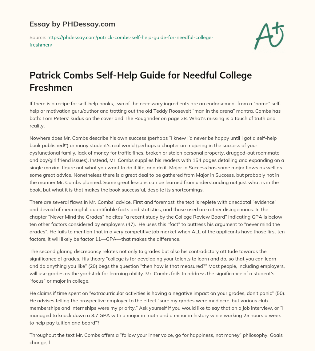 Patrick Combs Self-Help Guide for Needful College Freshmen essay