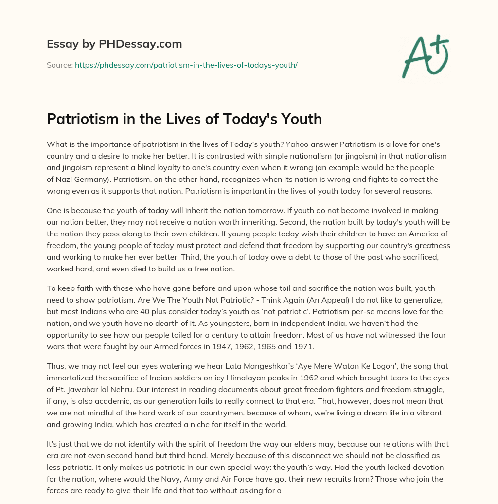 essay on patriotism and youth