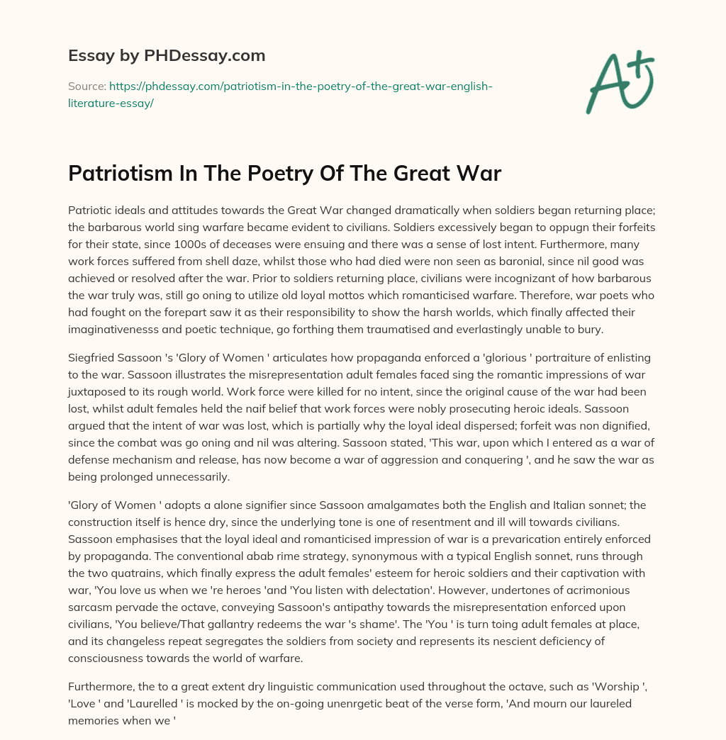 Patriotism In The Poetry Of The Great War essay