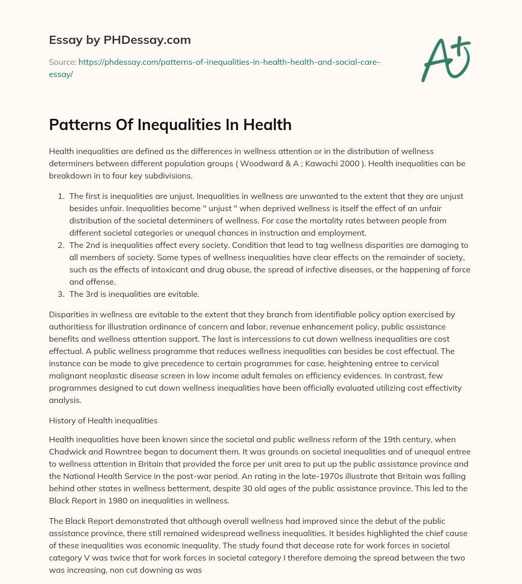 Patterns Of Inequalities In Health essay