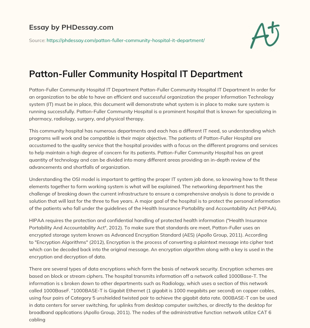 Patton-Fuller Community Hospital IT Department essay