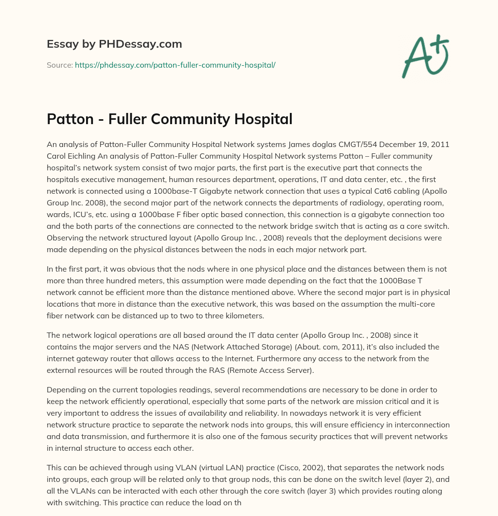 Patton – Fuller Community Hospital essay