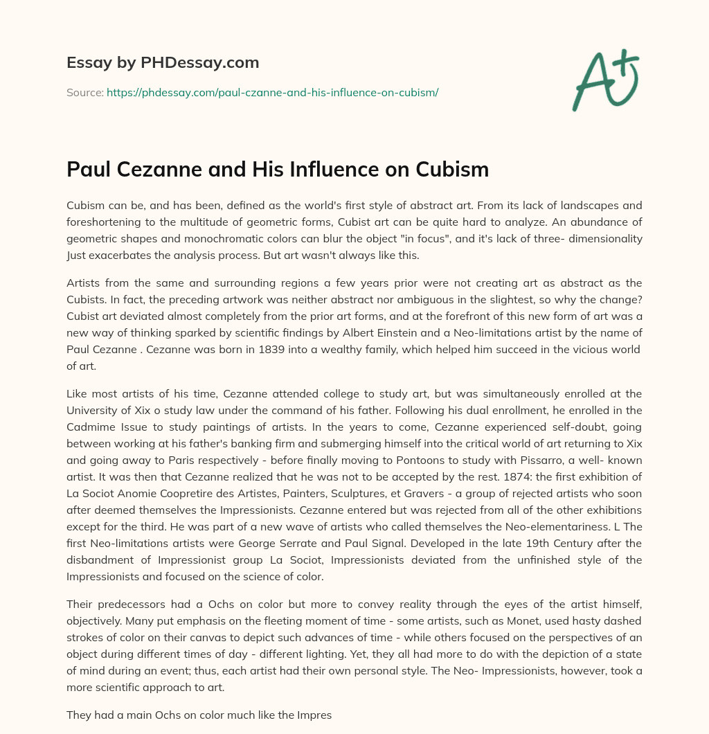 Paul Cezanne and His Influence on Cubism essay