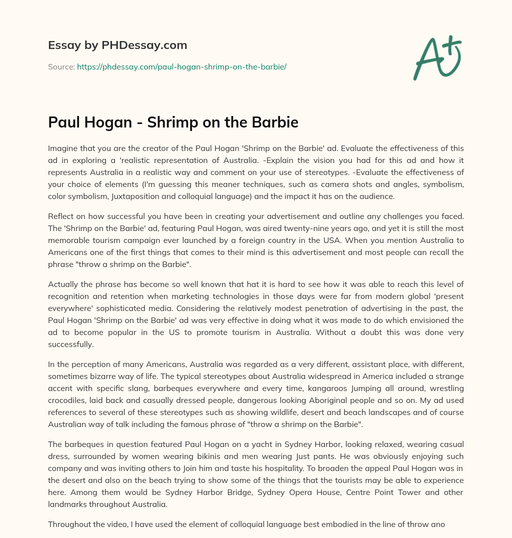Paul Hogan – Shrimp on the Barbie essay