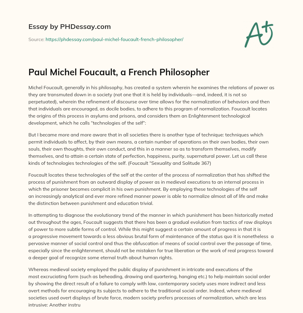 Paul Michel Foucault, a French Philosopher essay