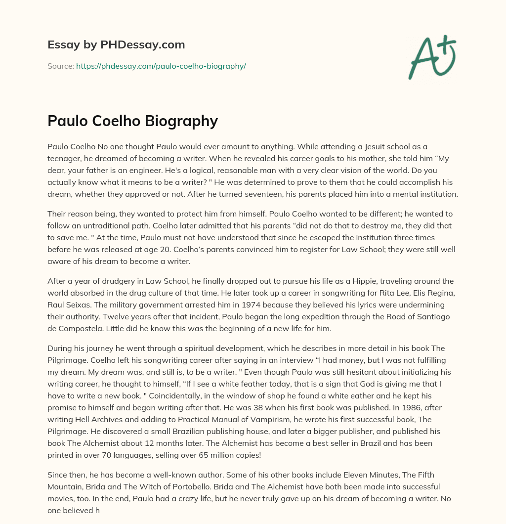 Paulo Coelho Biography essay