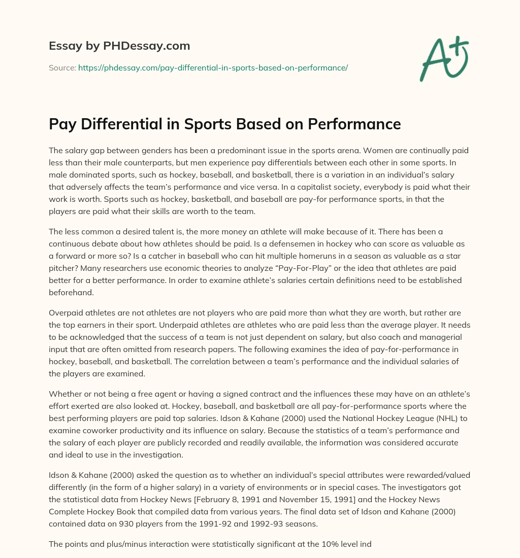 Pay Differential in Sports Based on Performance essay