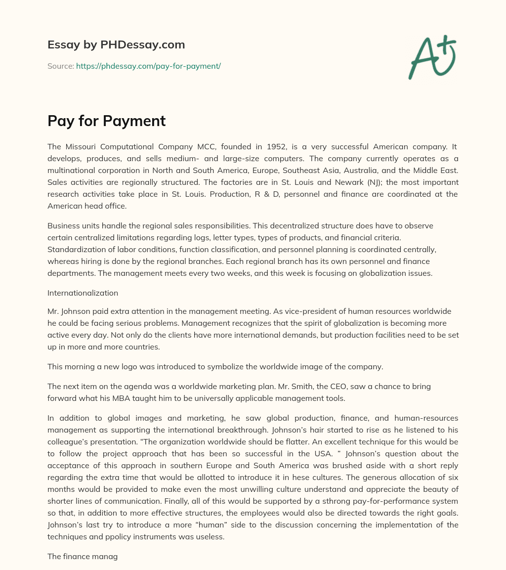 Pay for Payment essay