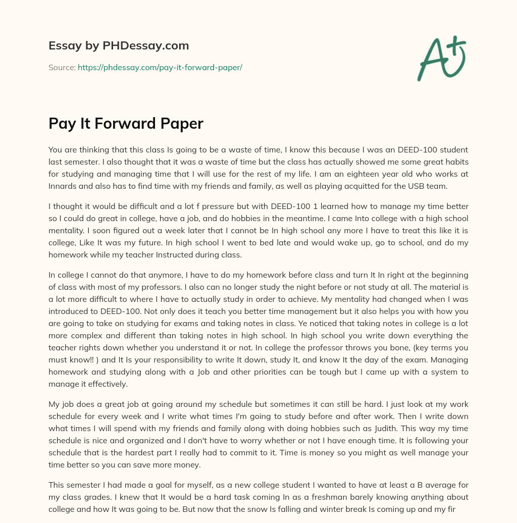 pay it forward meaning essay