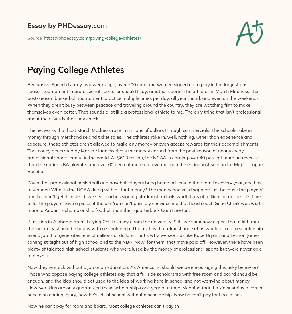 Paying College Athletes essay