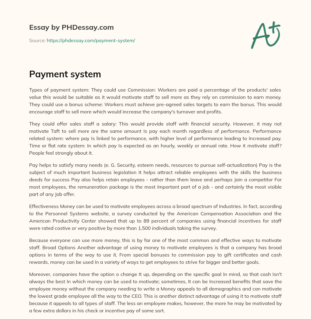 Payment system essay
