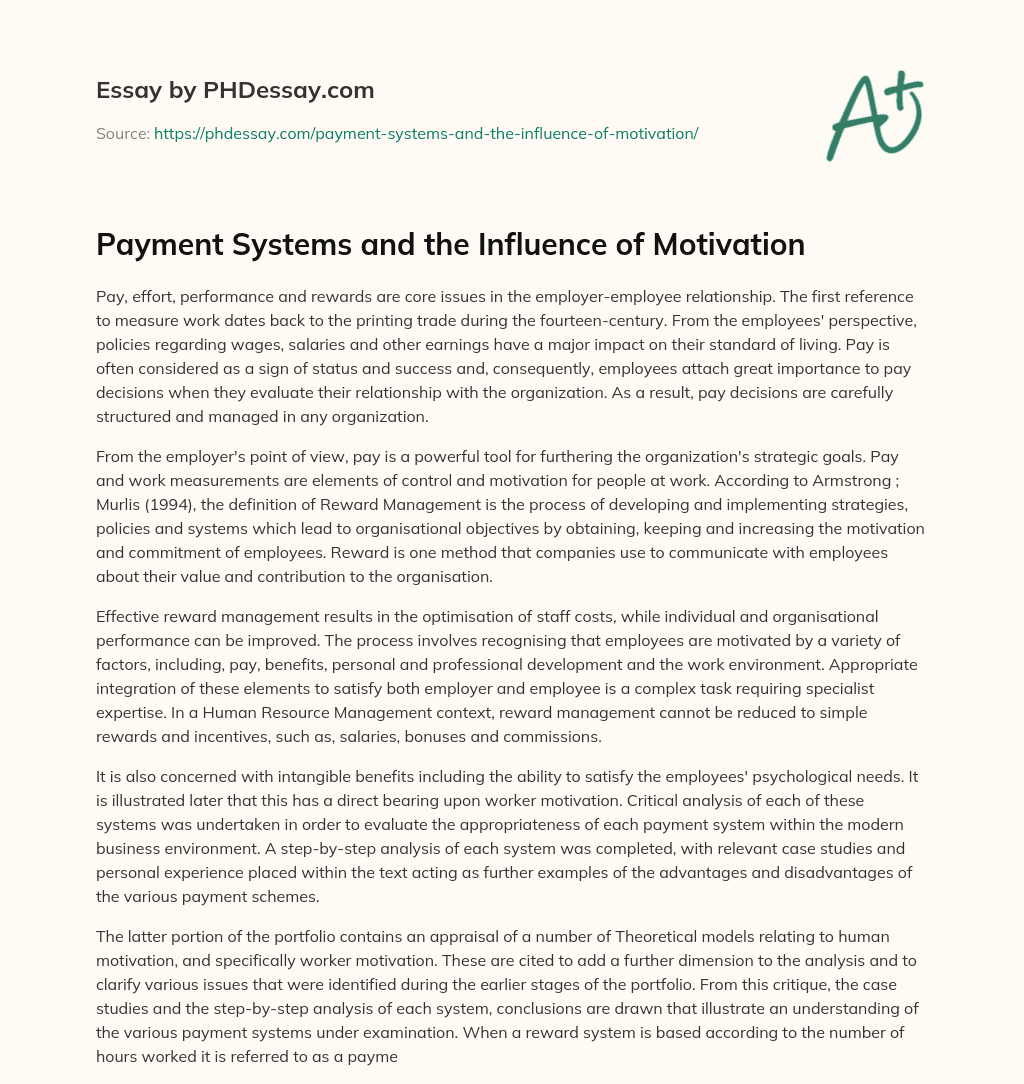 Payment Systems and the Influence of Motivation essay