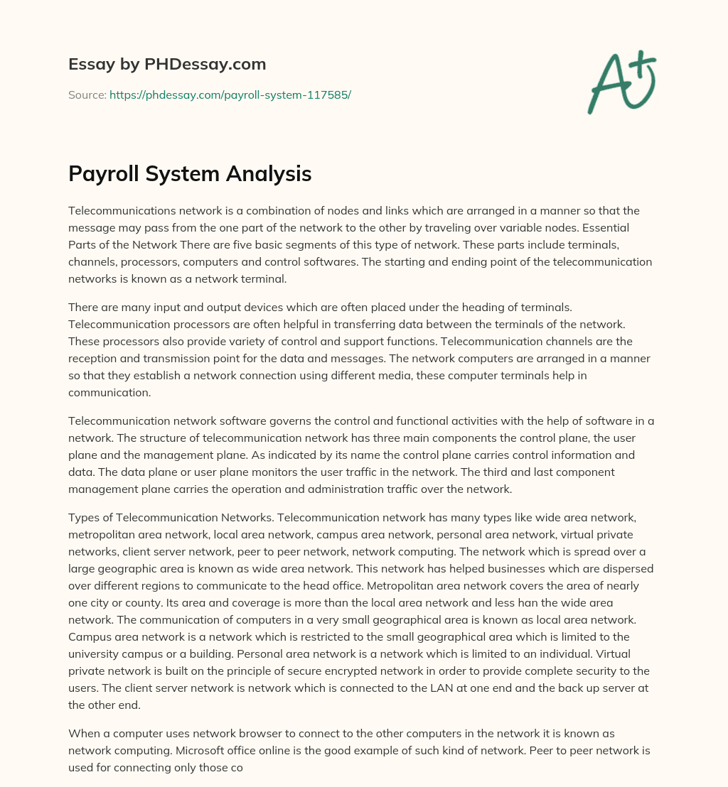 Payroll System Analysis essay