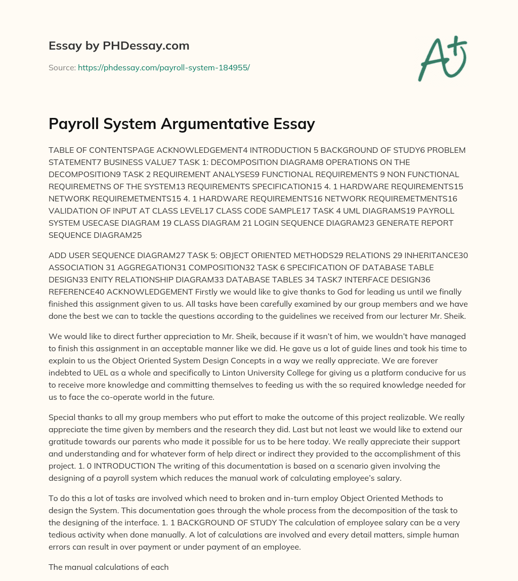 Payroll System Argumentative Essay essay
