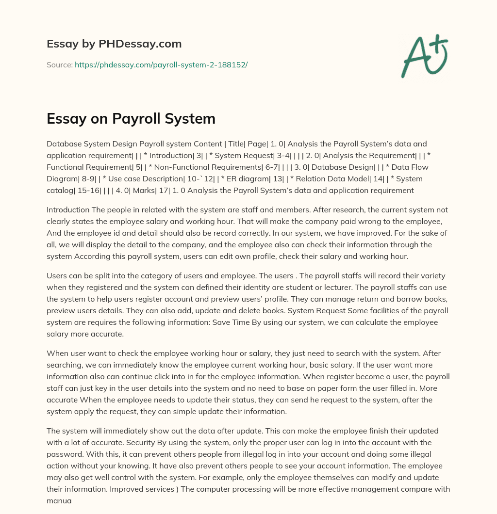 Essay on Payroll System essay