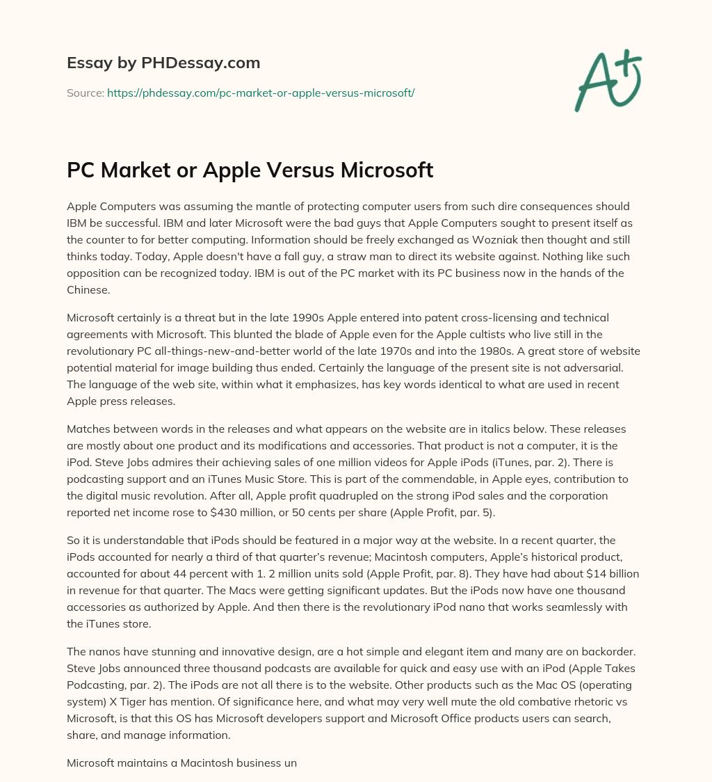 PC Market or Apple Versus Microsoft essay