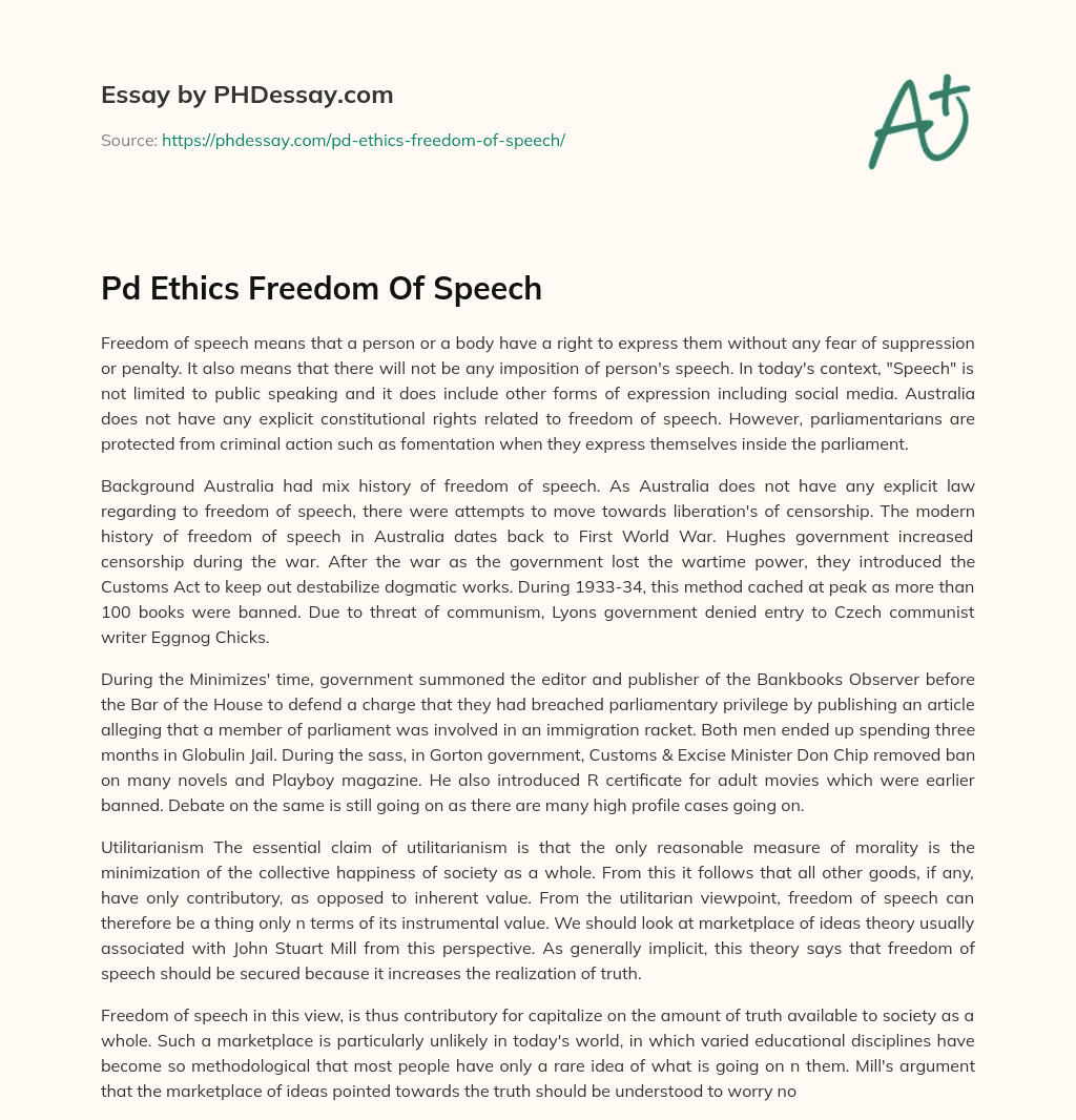 Pd Ethics Freedom Of Speech essay