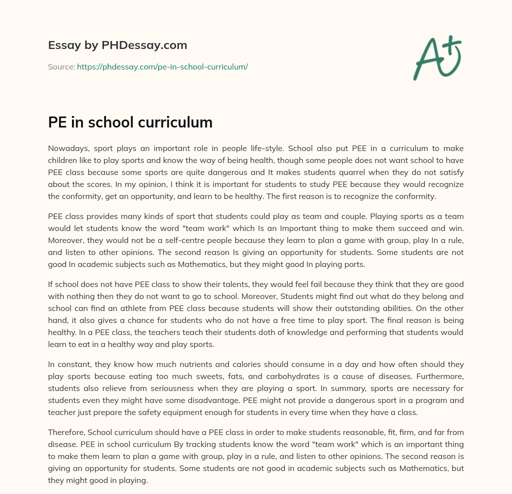 PE in school curriculum essay