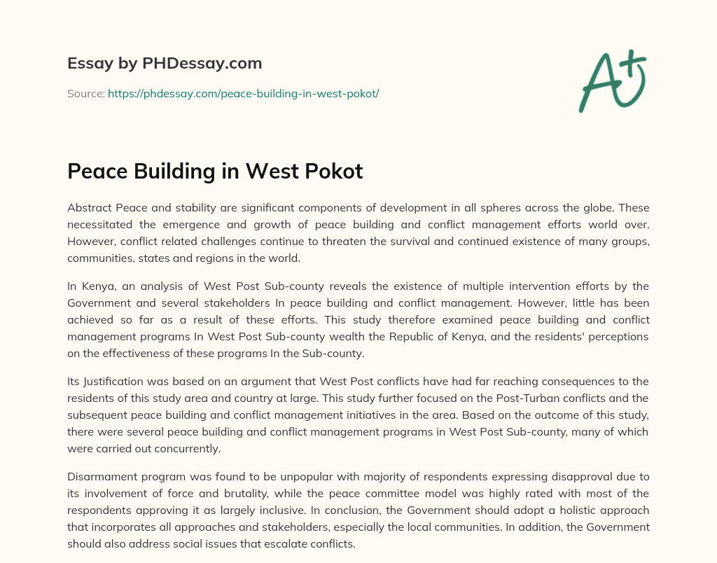 Peace Building in West Pokot essay