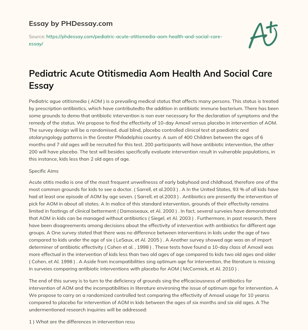Pediatric Acute Otitismedia Aom Health And Social Care Essay essay