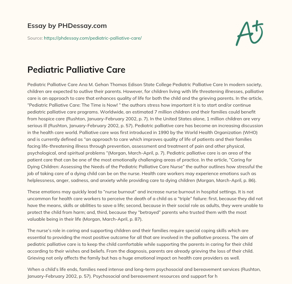 Pediatric Palliative Care essay