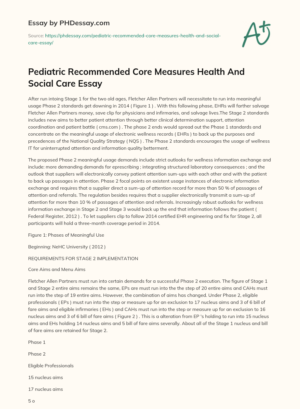 Pediatric Recommended Core Measures Health And Social Care Essay essay