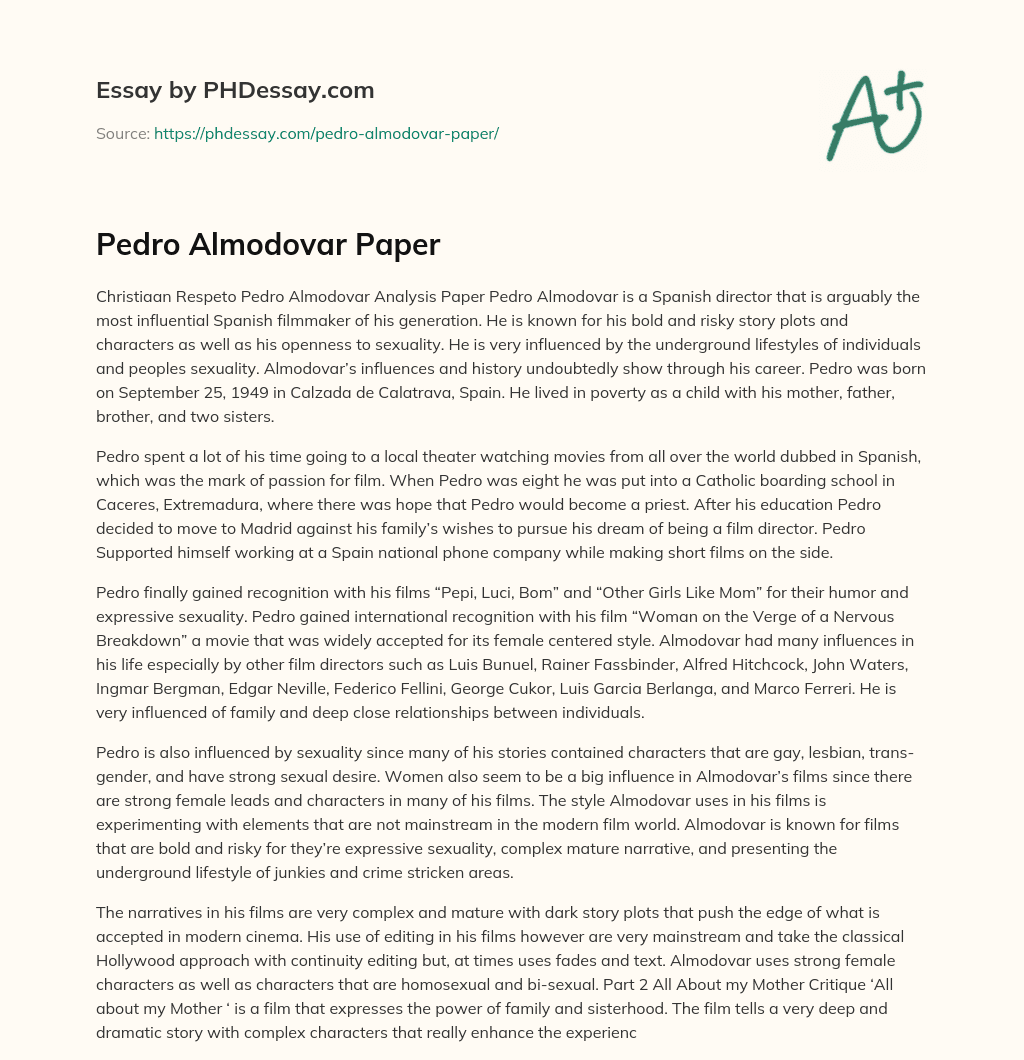 Pedro Almodovar Paper essay