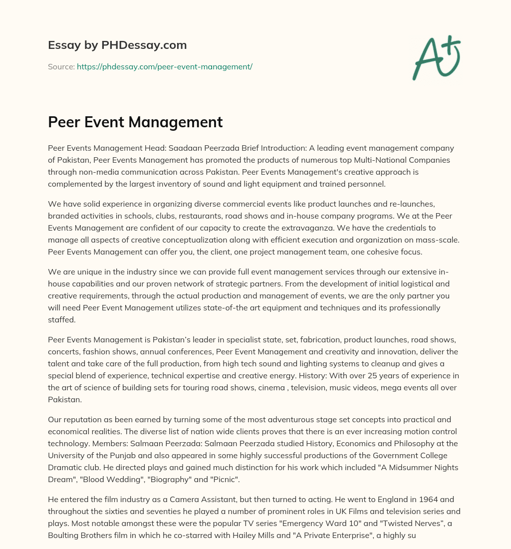 Peer Event Management essay
