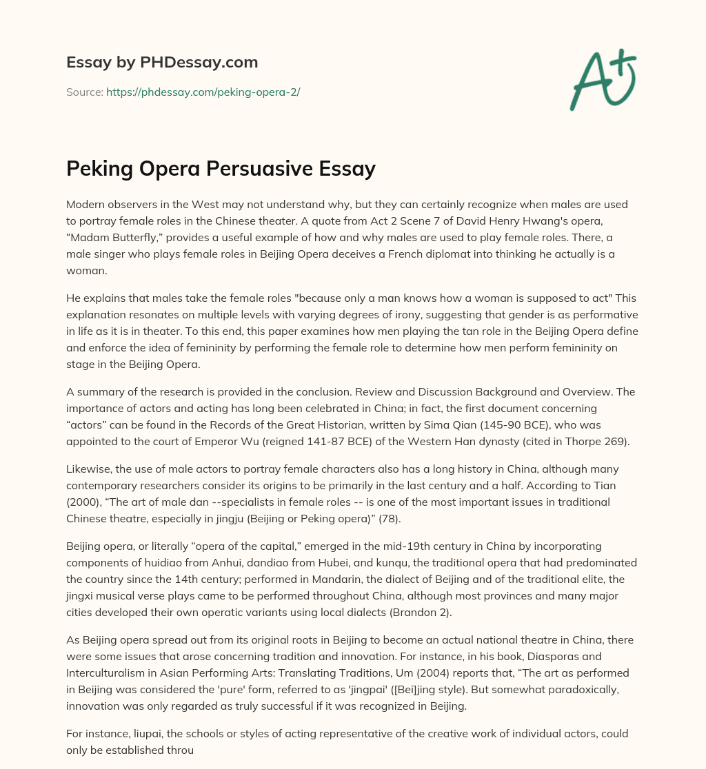 Peking Opera Persuasive Essay essay