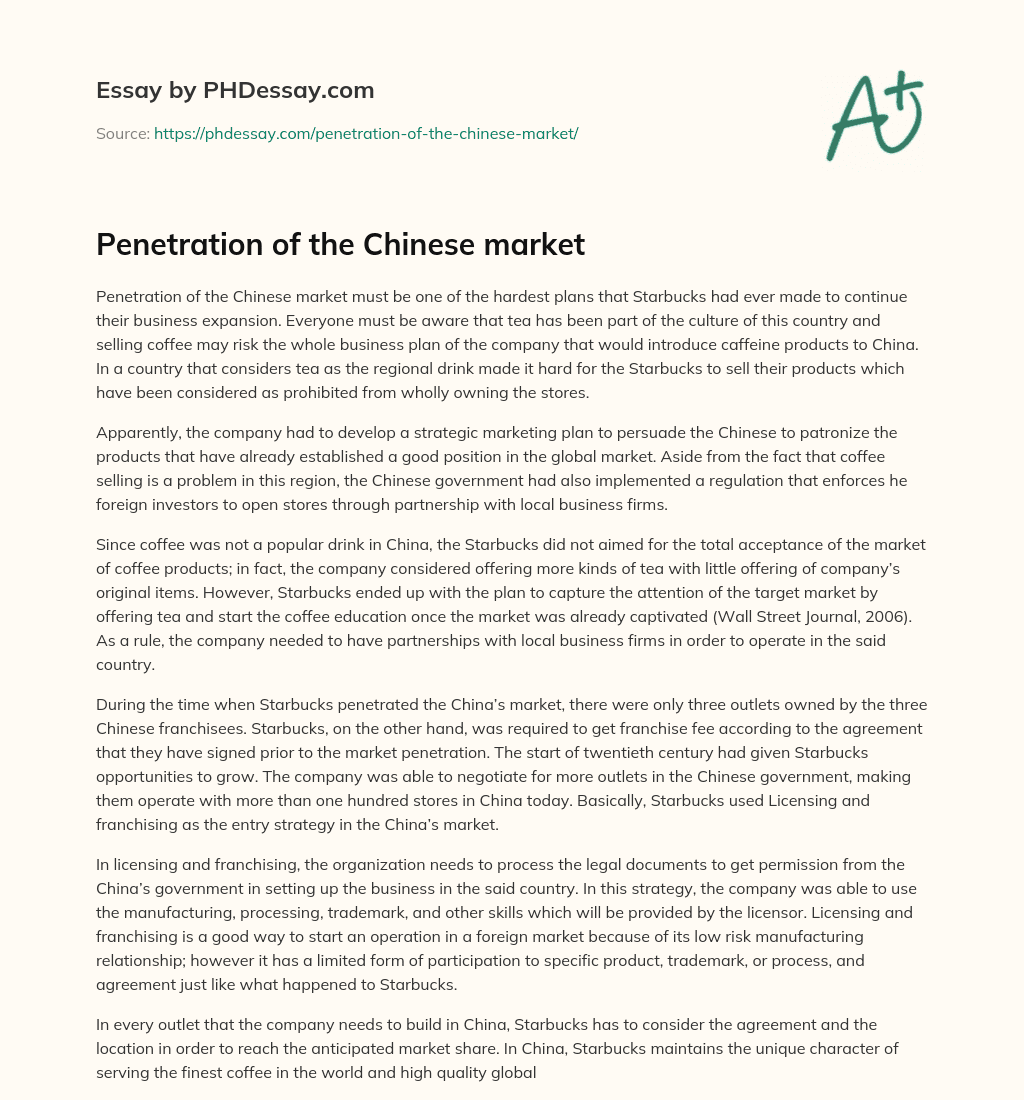 Penetration of the Chinese market essay