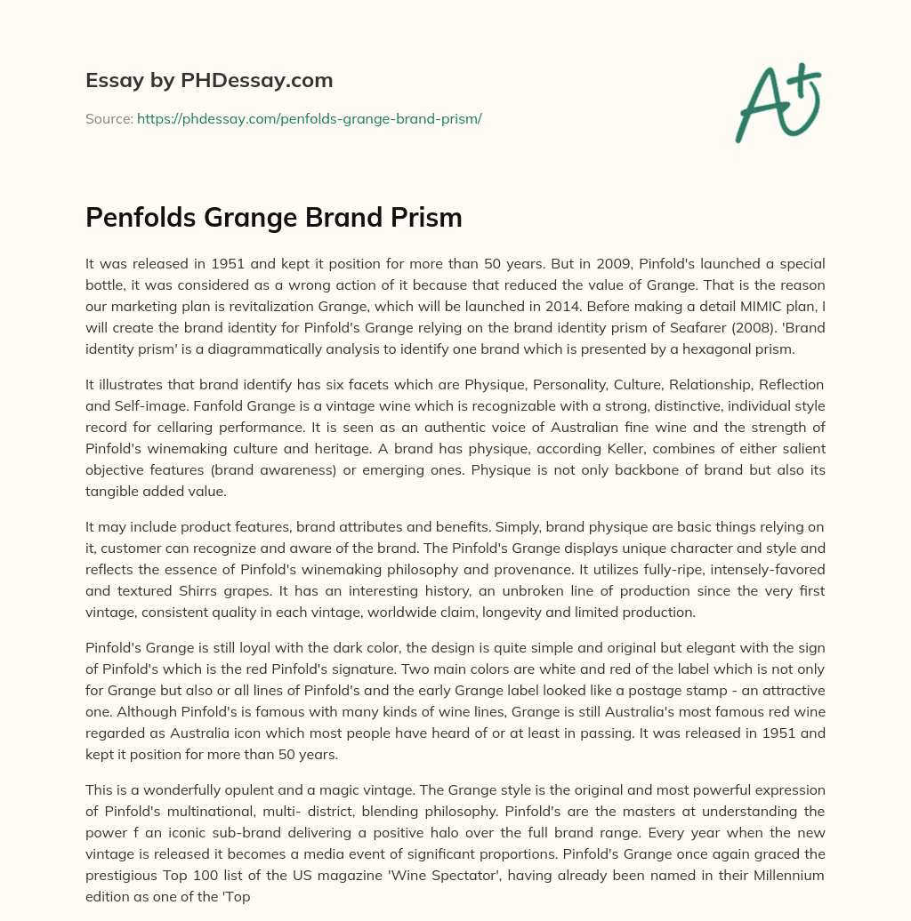 Penfolds Grange Brand Prism essay