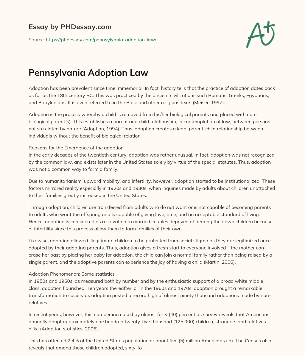 Pennsylvania Adoption Law essay