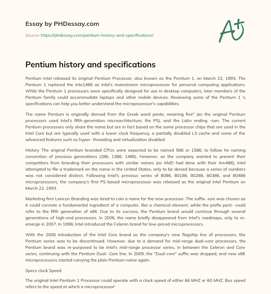 Pentium history and specifications essay