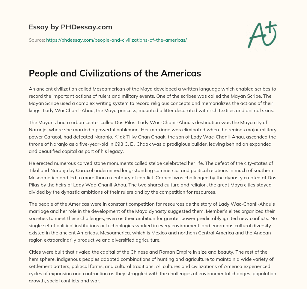 People and Civilizations of the Americas essay