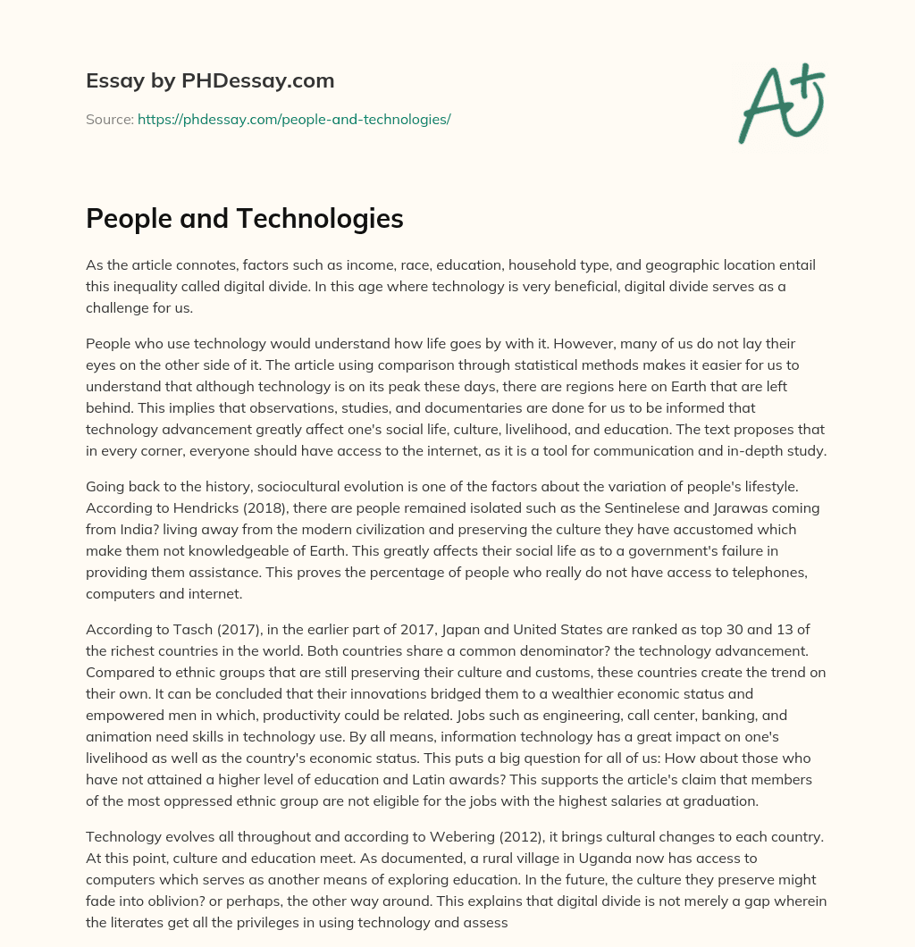 People and Technologies essay