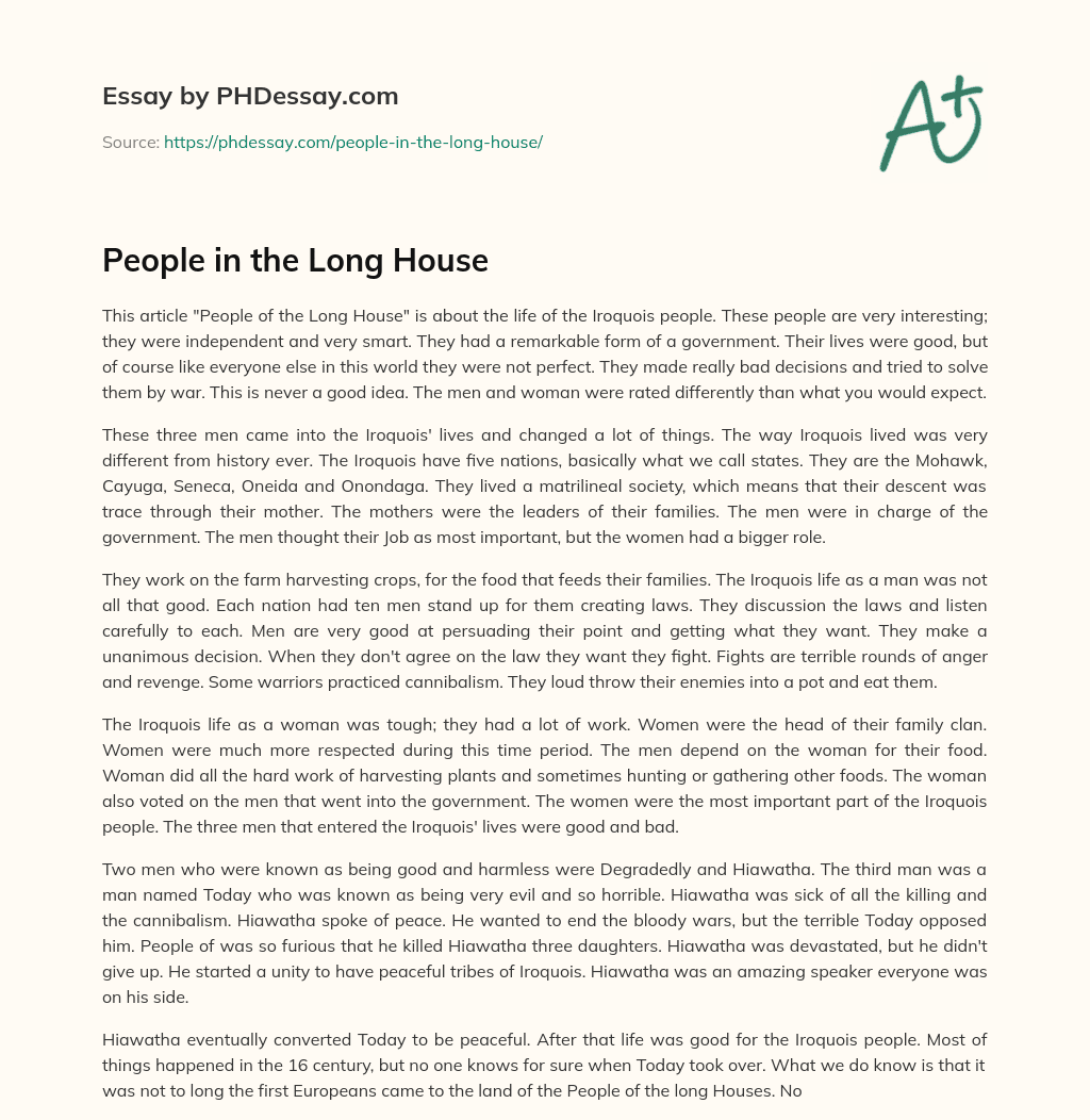 People in the Long House essay
