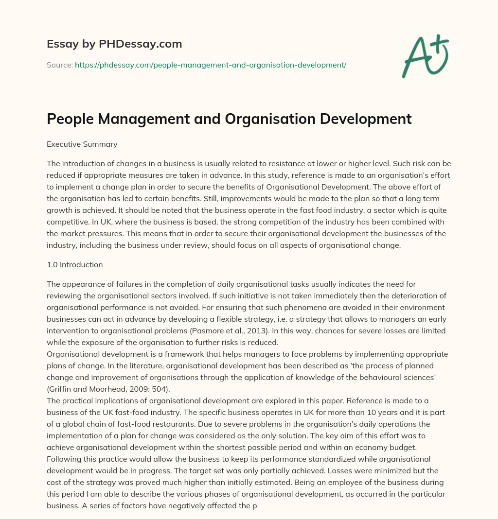 People Management and Organisation Development essay