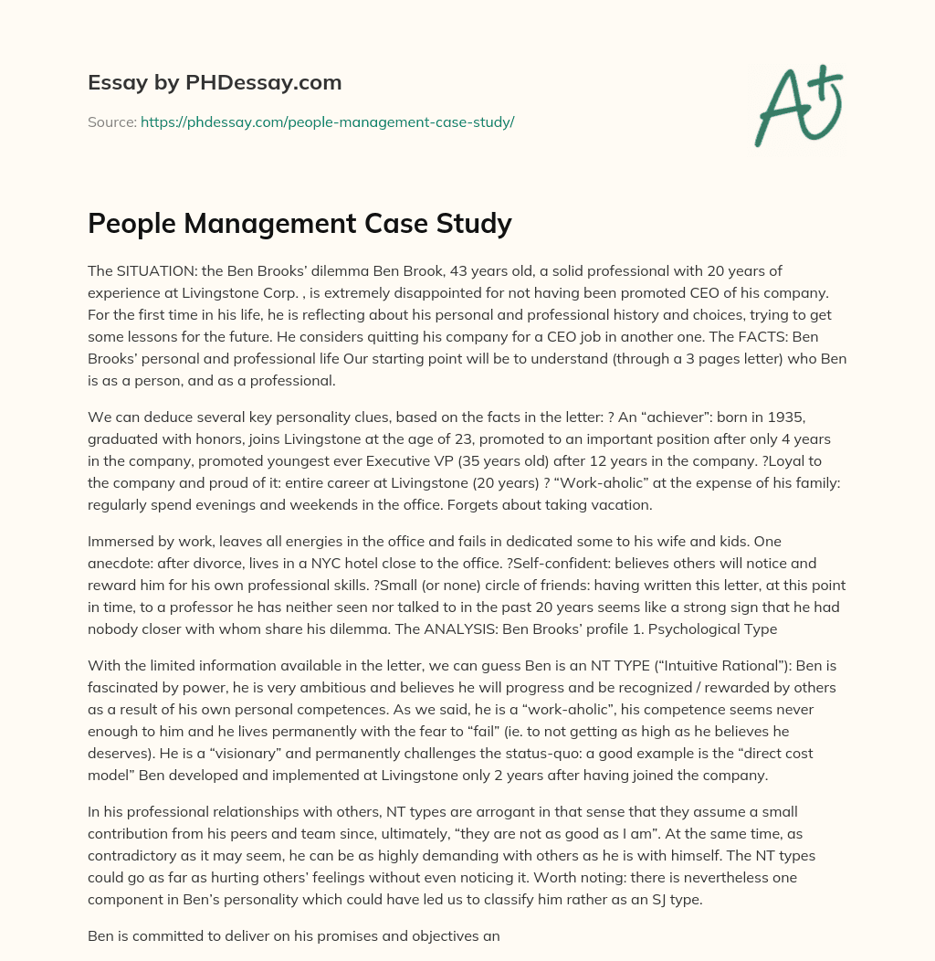People Management Case Study essay