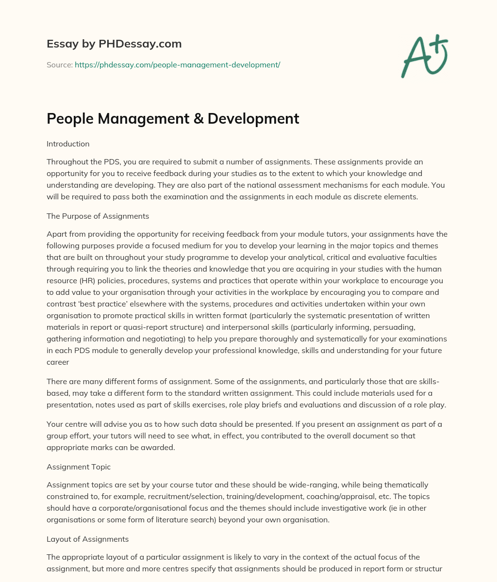 People Management & Development essay