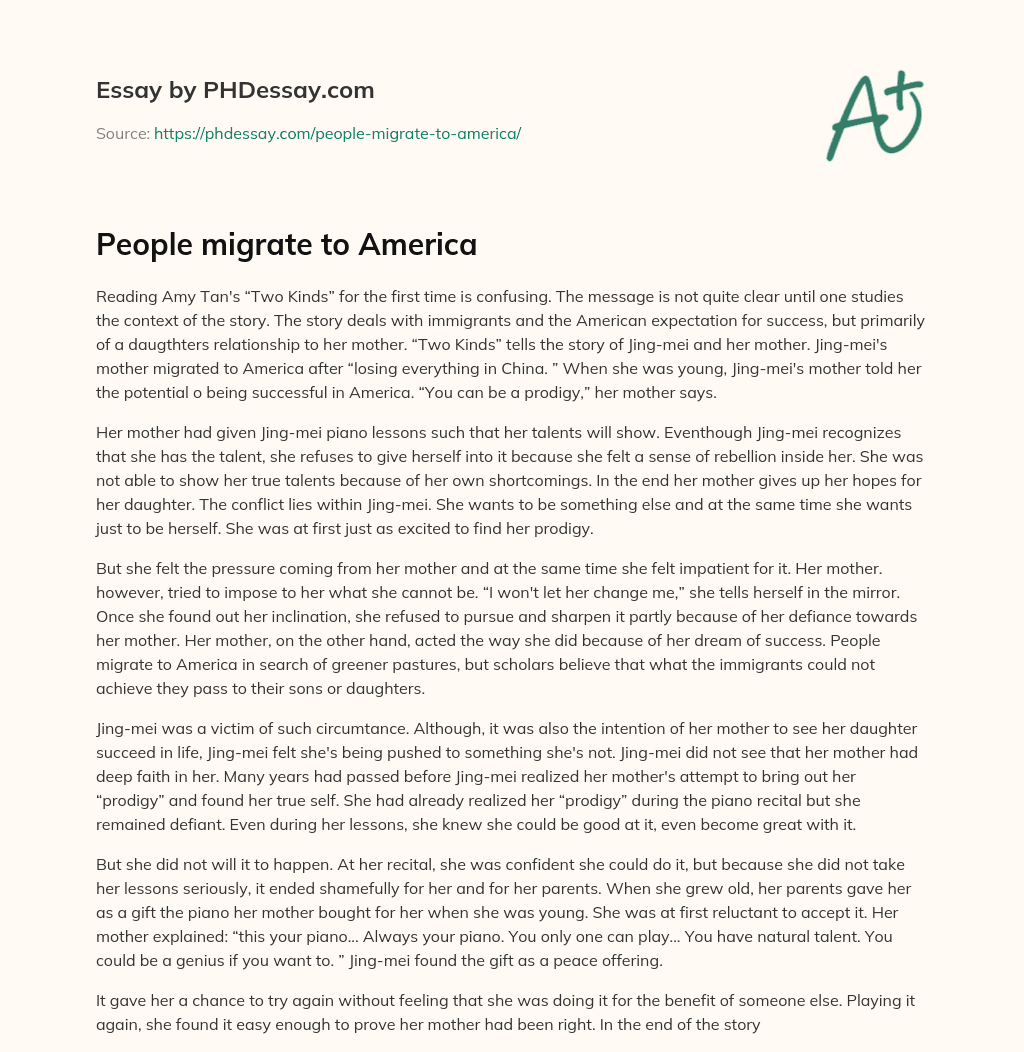 People migrate to America essay