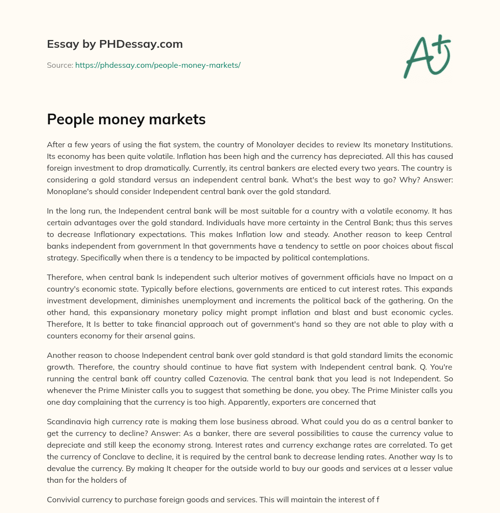 People money markets essay