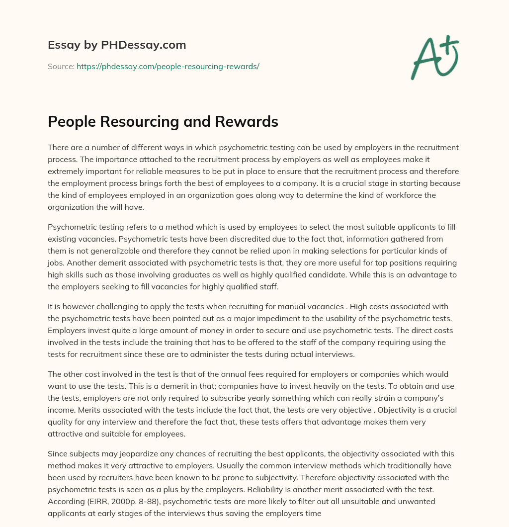 People Resourcing and Rewards essay