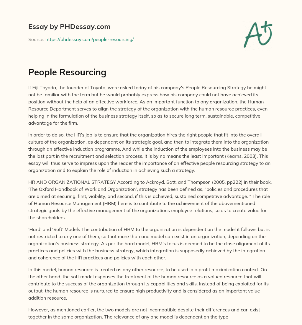 People Resourcing essay